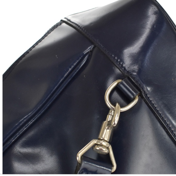 GUCCI Logo Bamboo Shoulder Bag/Backpack Navy Blue Leather Made In Italy - Picture 7 of 9